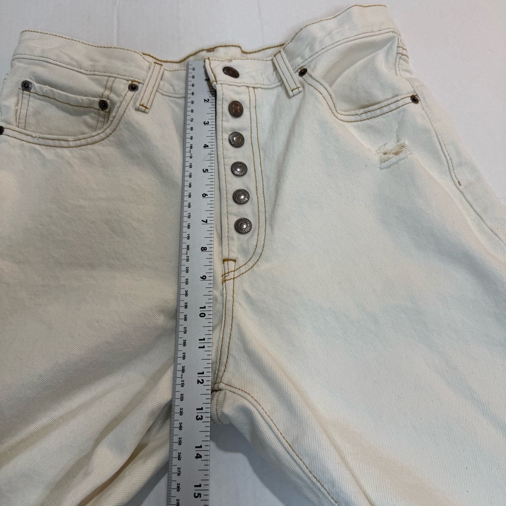 Levi’s Ribcage Straight Ankle Jeans Size 31 Ecru High Rise Button Fly Distressed - Picture 11 of 15